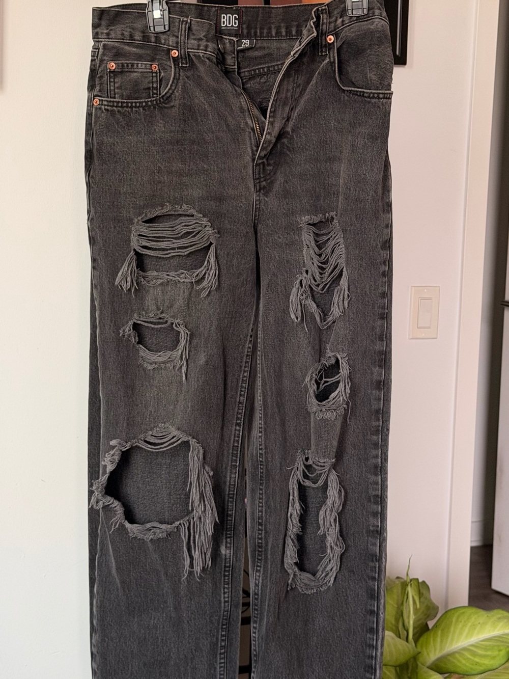 BDG Black Distressed Straight-Leg Jeans